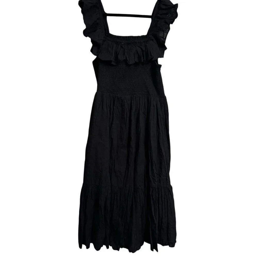 Dotti Black Ruffle Sleeve Smocked Square Neck Dress Coverup XL NWT